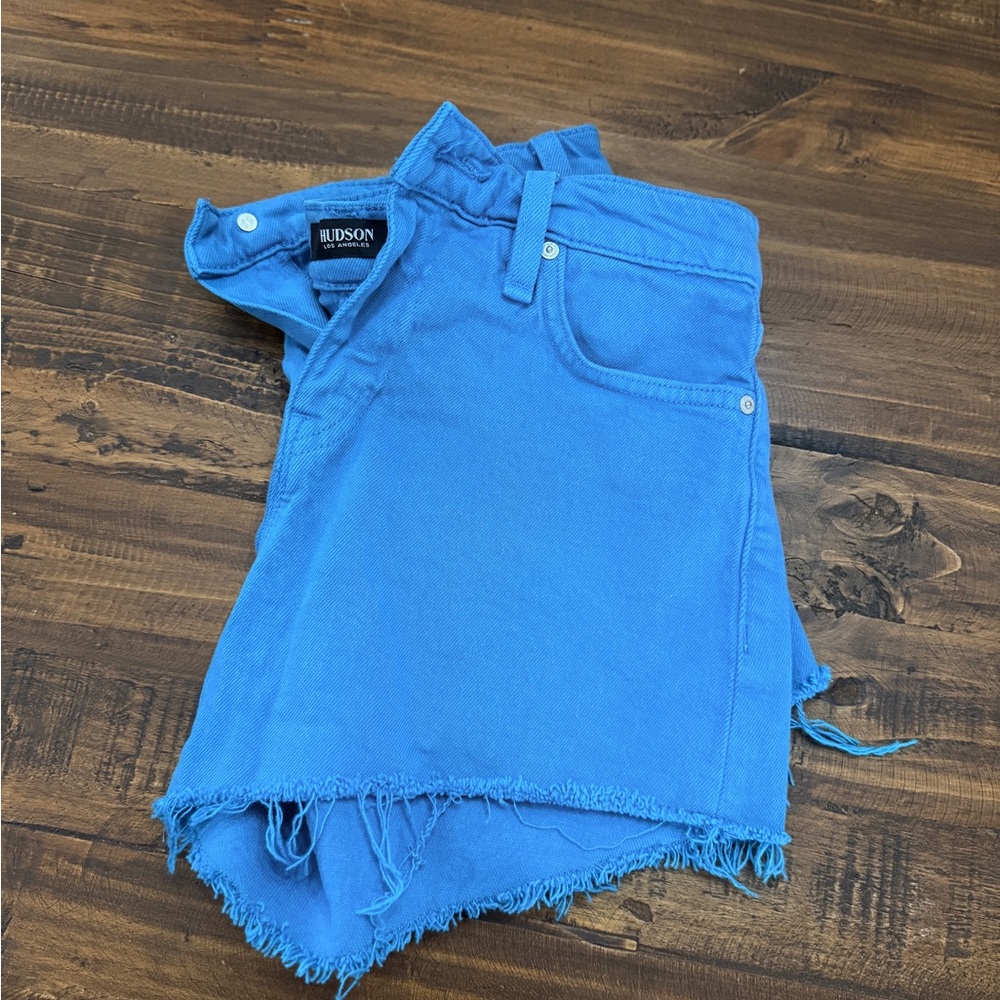 Hudson teal Blue Gemma Frayed Hem Denim Shorts